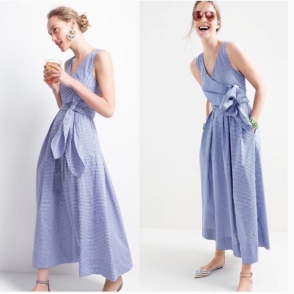 NWOT J. Crew Collection 2016 Thomas Mason Gingham Bow Sleeveless Dress  Sz 2 - Picture 1 of 15